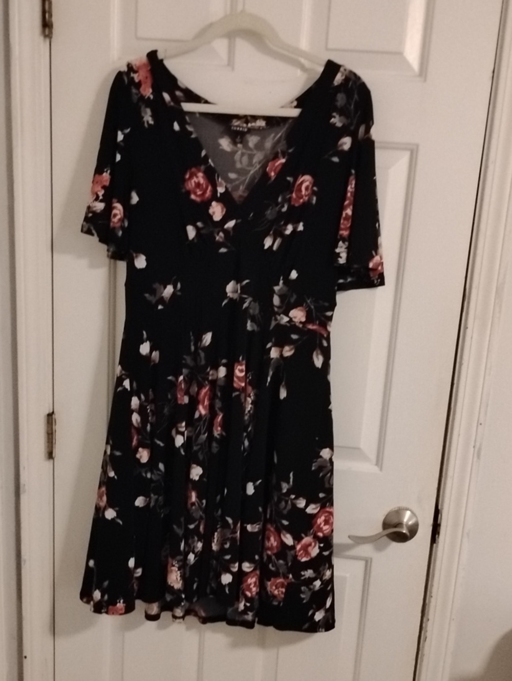 torrid Black Midi Dress with Pink Rose Print